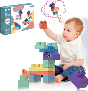 AM ANNA Soft Building Blocks Toys,20 Pcs Building Block Early Educational Sets Learning&Development Toys Stacking Block Kit for Toddlers Baby 1-5 Years Old Bath Toy,Can Be Boiled And Bitten
