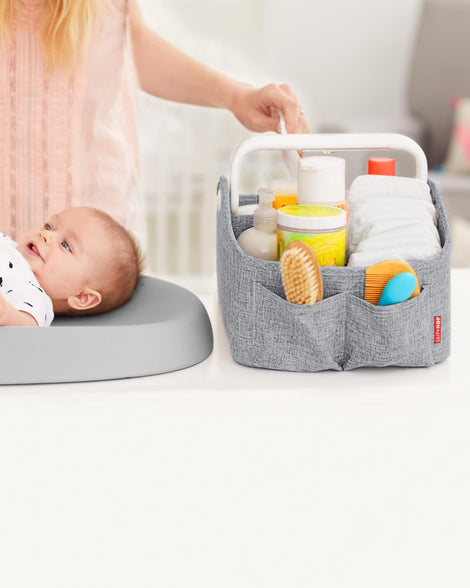 Skip Hop Diaper Caddy Organizer with Touch Sensor Night Light, Nursery Style, Heather Grey