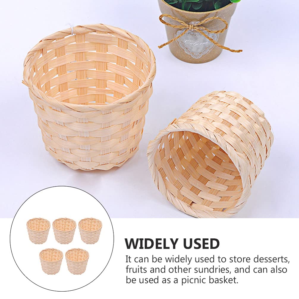 DOITOOL 5Pcs Mini Woven Baskets Without Handles, Miniature Flower Basket Dollhouse Picnic Basket Mini Wicker Basket for Fairy Garden Dollhouse Accessory, 9X9X7.5cm