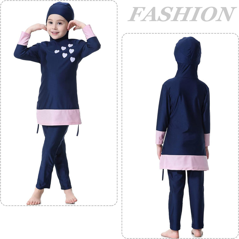 Maeau Muslim Swimsuit for Kids Girls Full Cover Islamic Bathing Suit Hijab Burkini Swimwear