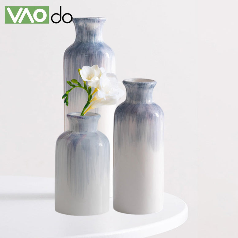 VAODO 3PCS Vase, Simple Ceramic Vase, Hand -Painted Blue Modern Wind Home Decoration,for Dining Table, Bedroom, Office, Living Room, Fireplace, Fireplace, Central Decoration, Central Decoration