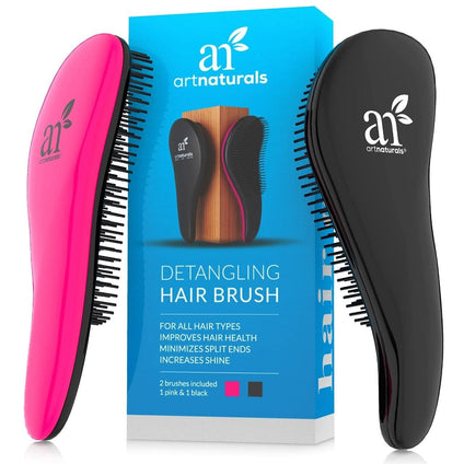 Art Naturals Detangling Hair Brush Set (Pink & Black) - glide the Detangler through Tangled hair - Best Brush/Comb for Women & Men - best for Thick and Curly Hair – Pain Free