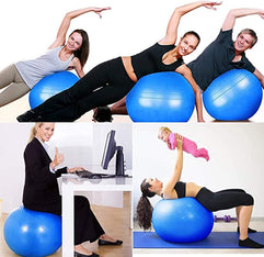 DELFINO Exercise Ball (45cm) with Quick Foot Pump, Professional Grade Anti Burst & Slip Resistant Stability Balance Ball for Yoga, Workout, Office, Classroom, Work Chair (Blue)