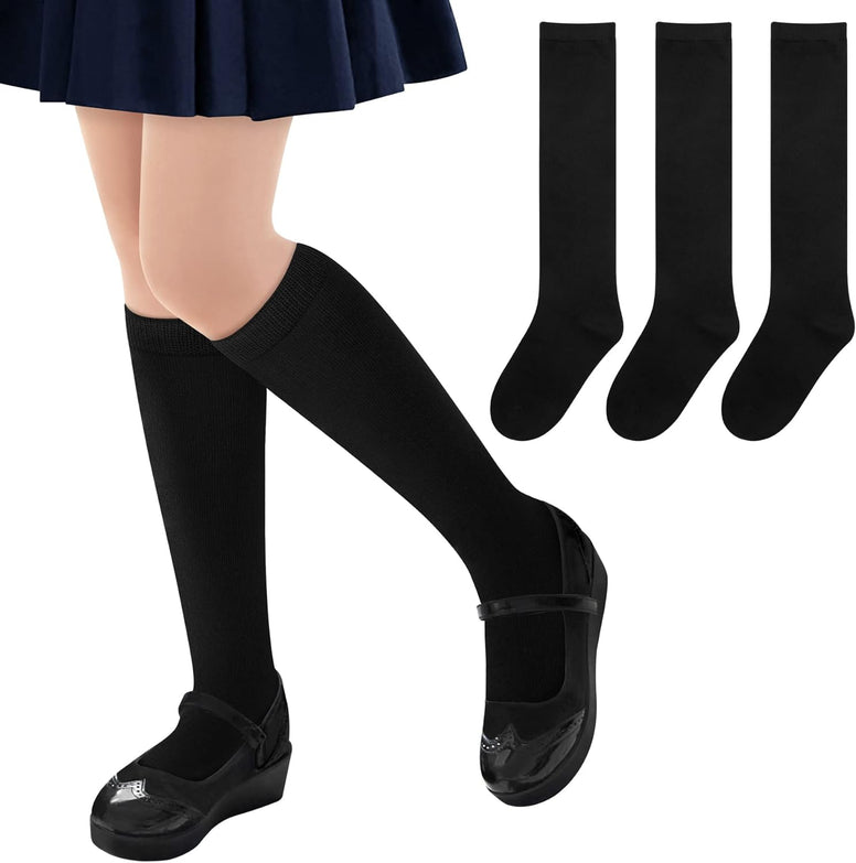 Olreco Knee High Socks for Girls Uniform Socks for Girls Boys Cotton Long Socks for Girls School Socks Seamless Scoks 3 Pairs