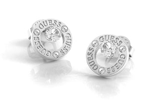 Guess Women's Prong Crystal Circle Studs Earrings, Rhodium