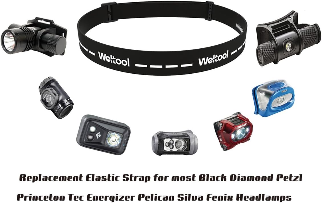 Weltool Durable Elastic Headband Replacement Elastic Strap for Most Black Diamond Petzl Princeton Tec Energizer Pelican Silva Fenix Headlamps 1"Width Comfortable Headlamp Band