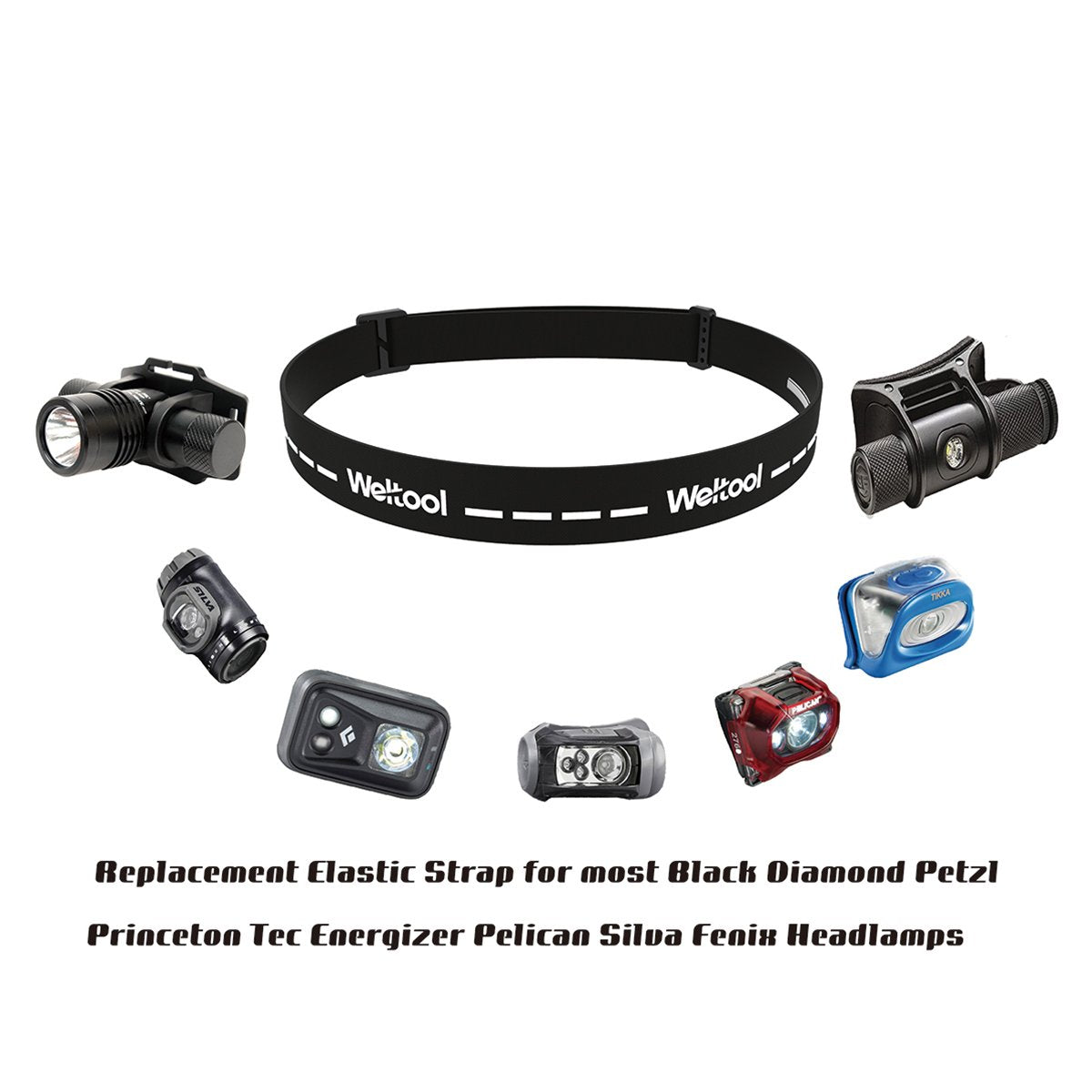 Weltool Durable Elastic Headband Replacement Elastic Strap for Most Black Diamond Petzl Princeton Tec Energizer Pelican Silva Fenix Headlamps 1"Width Comfortable Headlamp Band