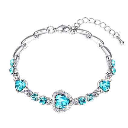 Yellow Chimes Blue Beauty CZ Heart Charm Bracelet for Women and Girls. Perfect to gift!