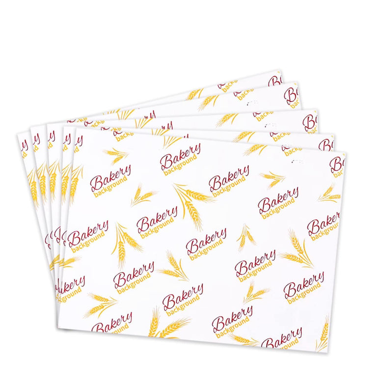 100 Sheets Greaseproof Paper, Baking Wrapping Paper Food Wax Paper Pattern of Wheat Ears, Food Basket Liners Paper Deli Paper for Breads French Fries Sandwiches Pizza Burgers Hot Dogs