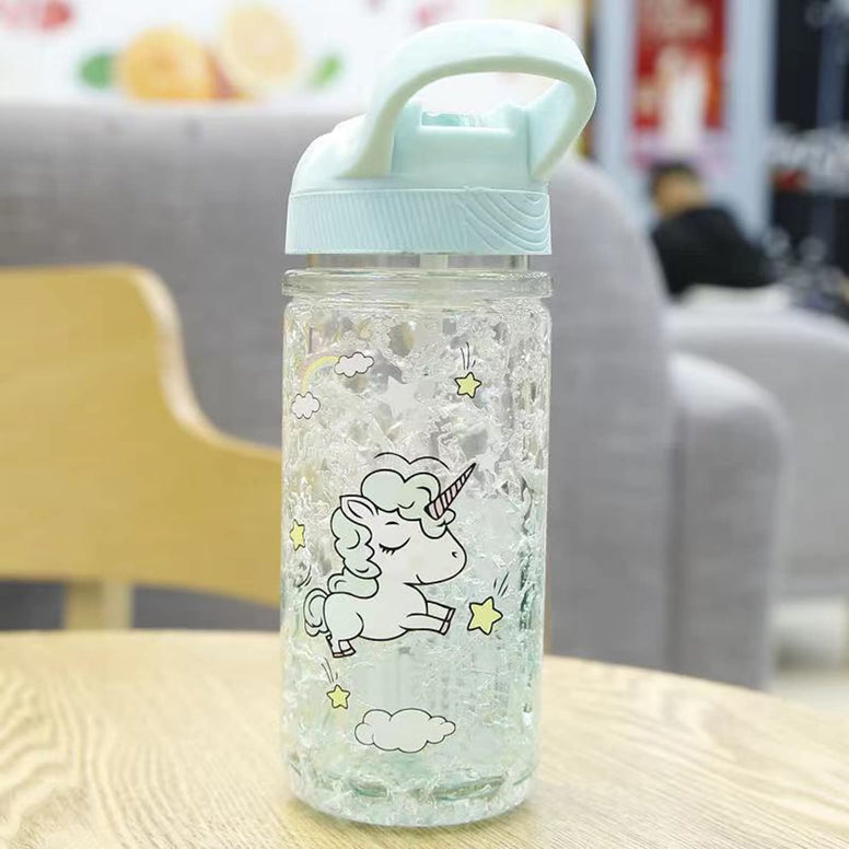 SYOSI Water Bottles, Cute Girls Water Bottles for School, Girls Unicorn Water Bottle with Straw and Safety lock, 400ML/13.5oz Kids Water Bottles for School Kids Girls, Green