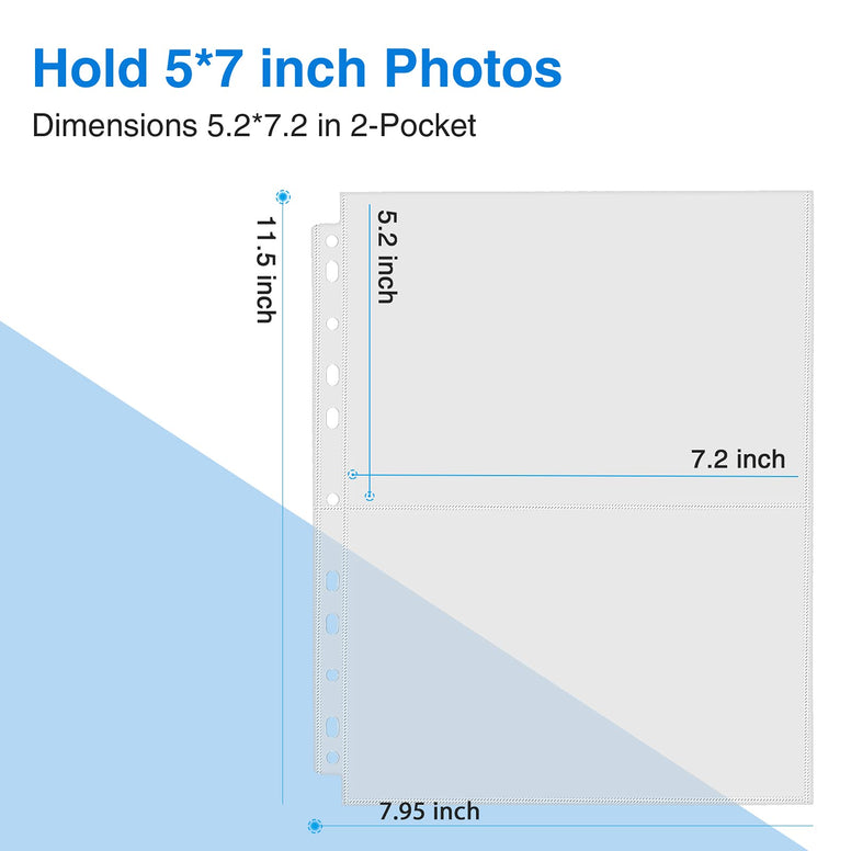 Sooez 30 Pack Heavy Duty Photos or Postcards Page Protectors, Plastic Clear Photo Holder Sleeves for 3 Ring Binder, Two 5'' x 7'' Pockets Per Page, Top Loading Perfect for Checking & Organizing