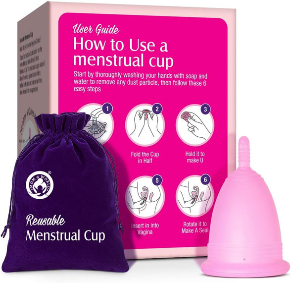 Mom & World Reusable Menstrual Cup For Women, 100% Medical Grade Silicone, Odor and Rash Free, No leakage (Large)