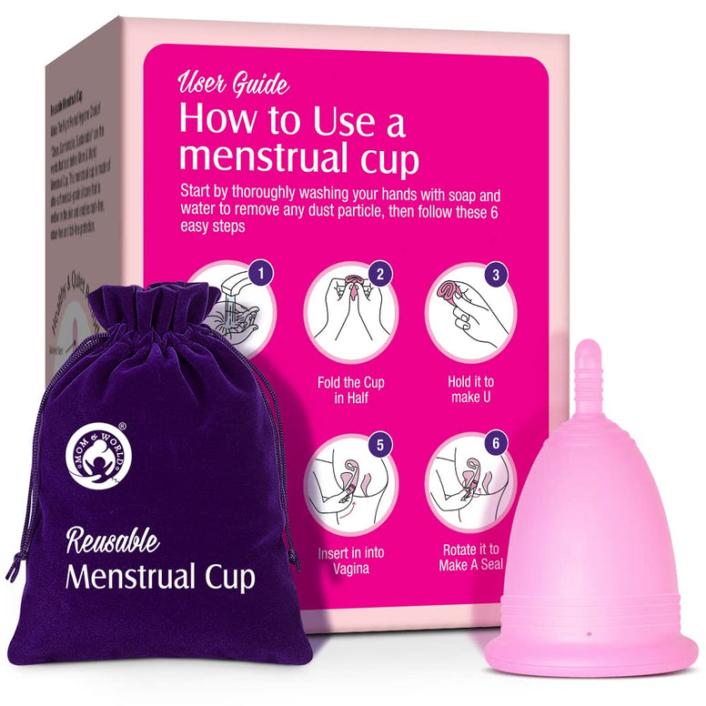 Mom & World Reusable Menstrual Cup For Women, 100% Medical Grade Silicone, Odor and Rash Free, No leakage (Large)
