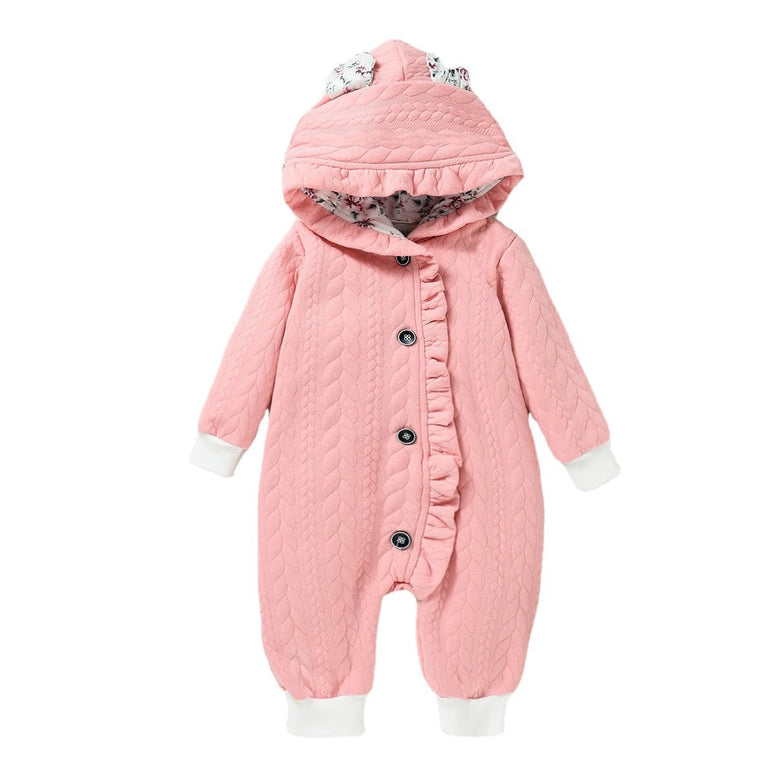 Yoolhamy Baby Romper One-Pieces Jumpsuit Warm Hoodie Fall Winter Clothes for Newborn Girs Christmas Outfit 6-9 Months Bodysuit