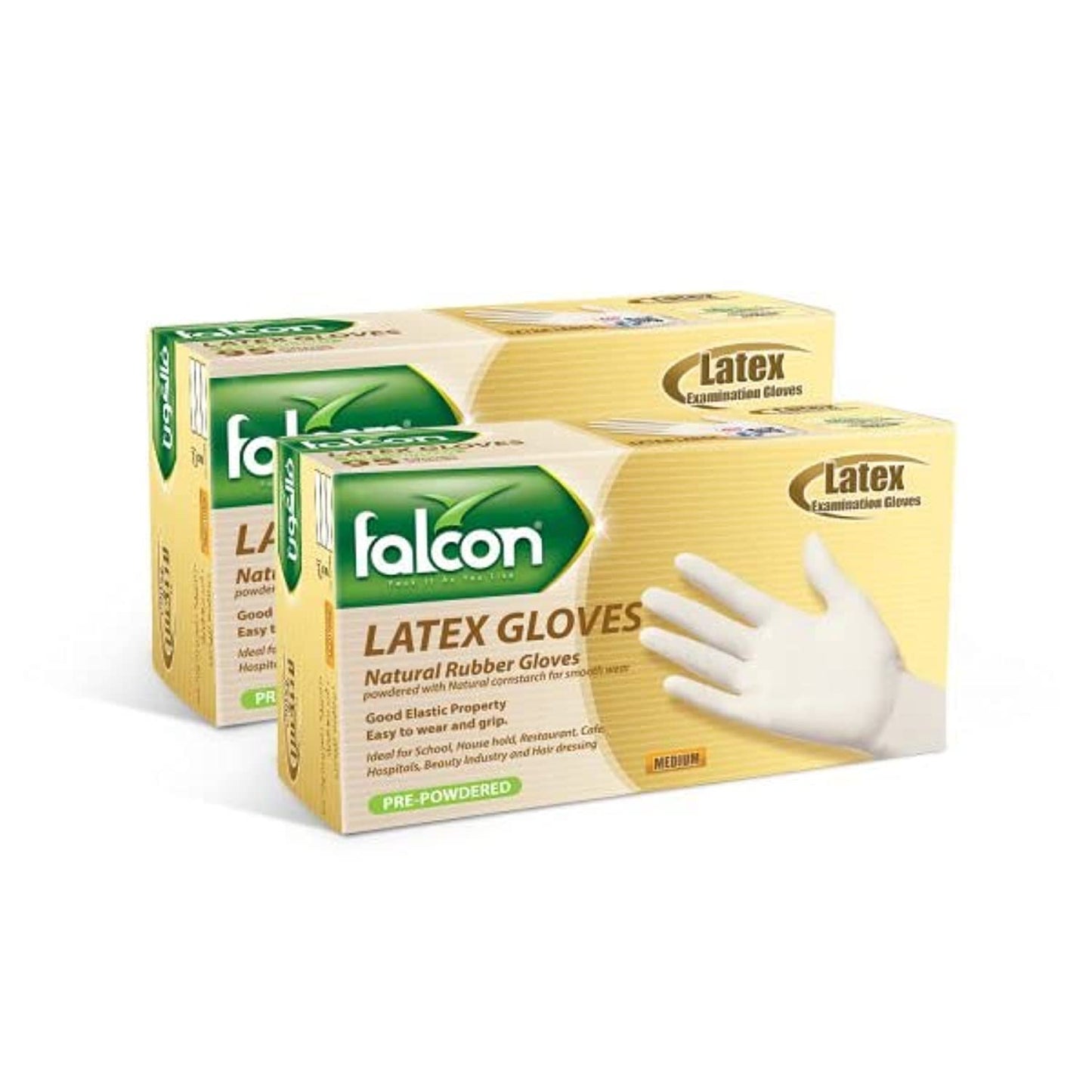 Falcon Latex Gloves With Powder, Pre-powdered |S, M, L, XL| (2 Packs x 100 Pieces)