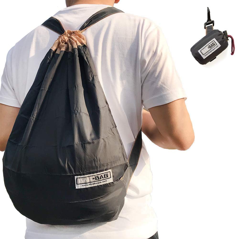 Drawstring Sports Gym Backpack - Ultra Lightweight Foldable Durable Bag, Outdoor Gym Yoga Sackpack Shoulder Rucksack for Men and Women BAG+BAG (Backpack-Black)