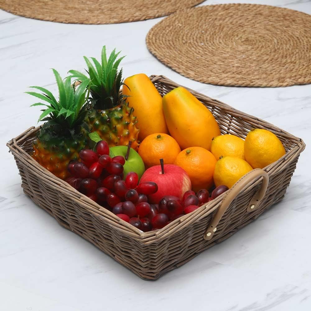 YATAI Handmade Natural Rattan Seagrass Woven Basket - Storage Baskets For Fruits - Woven Picnic Basket - Picnic Basket With Handles - Beach Bag Laundry Basket Toy Storage Organizer Bin (S)