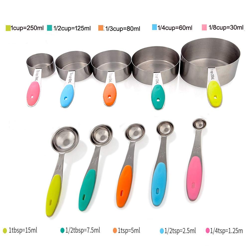 10 Piece Measuring Cups and Spoons Set in Stainless Steel Cooking & Baking