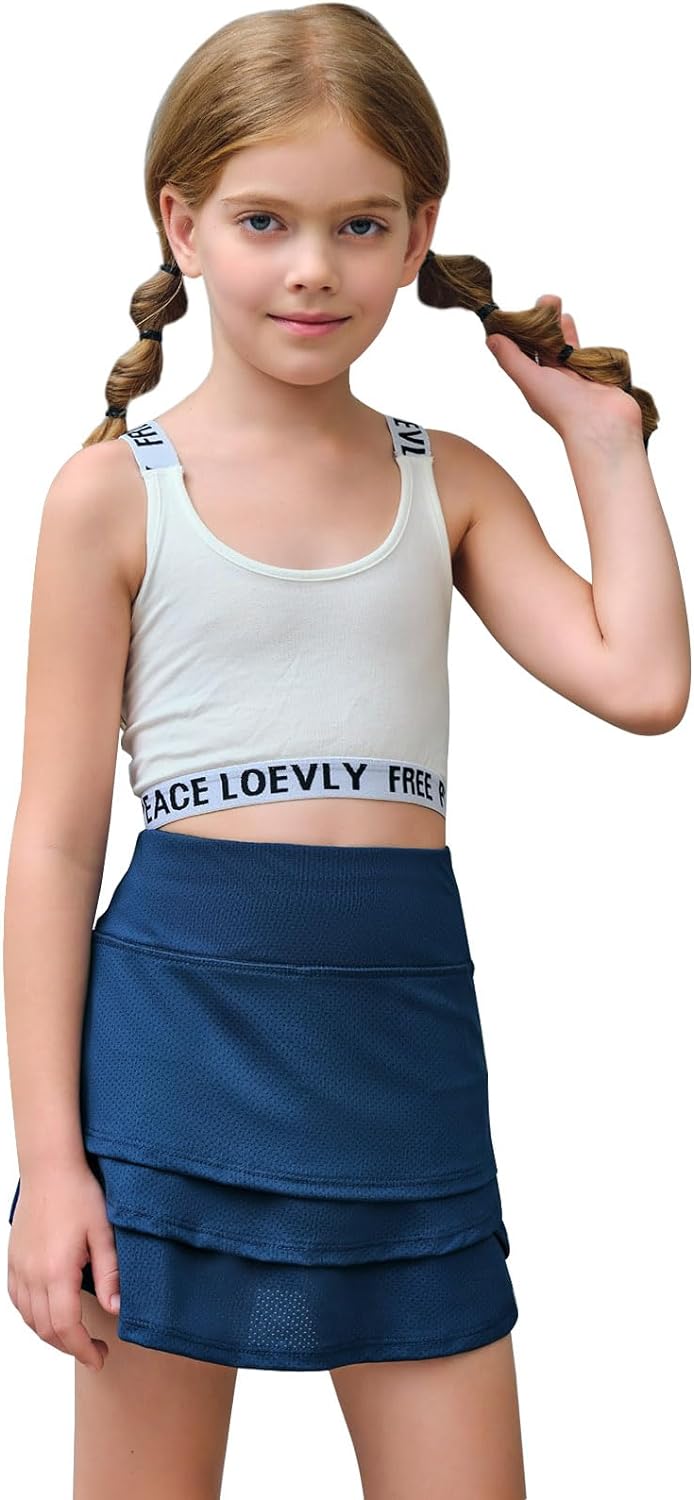 Haloumoning Girls Athletic Tennis Skirts with Shorts Kids Active High Waist Golf Skorts 5-14 Years