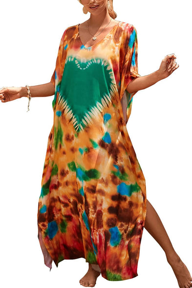 YouKD Summer Long Kaftan Bohemian Loungewear Beach Swimsuit Cover Up Maxi Dress for Women