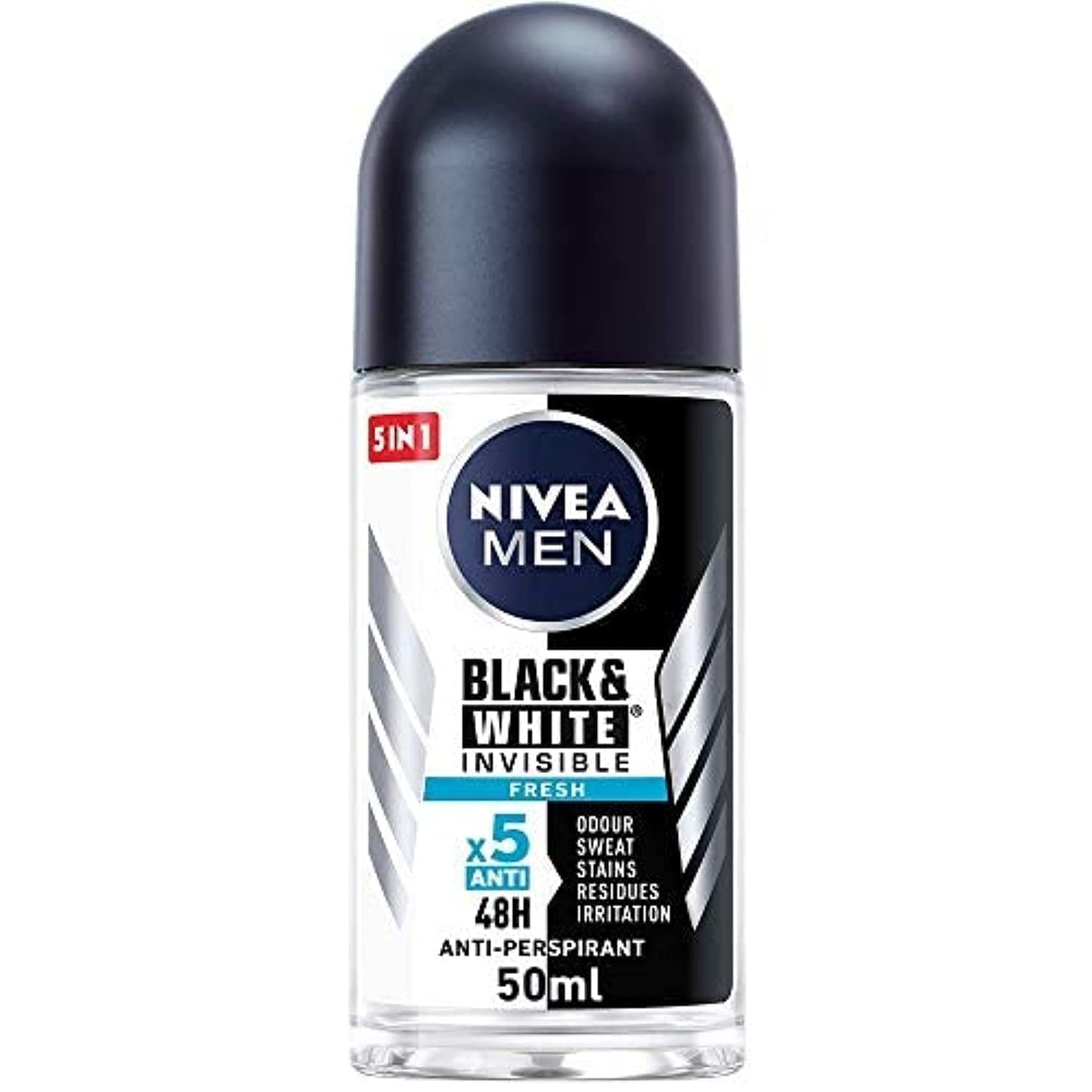 NIVEA MEN Antiperspirant Roll-on for Men, Black & White Invisible Protection Fresh, 50ml