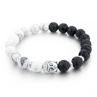 Yellow Chimes D'Vine Buddha Beads Collection Charm Bracelet for Men (Black;White)(YCFJBR-604DVINE-WHBK)