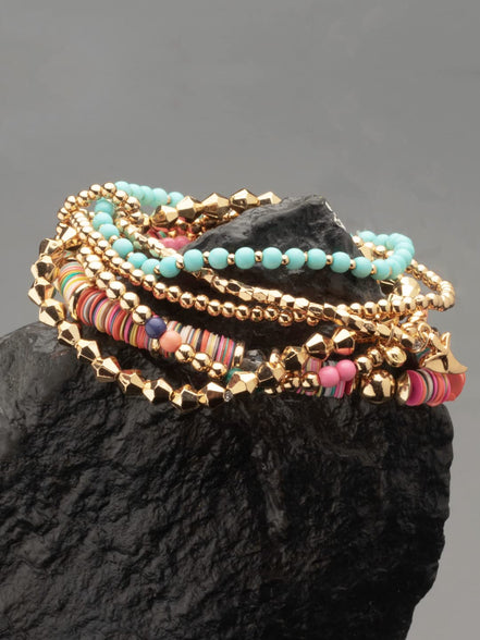 Zaveri Pearls Multicolor Beaded Contemporary Multistrand Stretch Bracelet-Zpfk10874