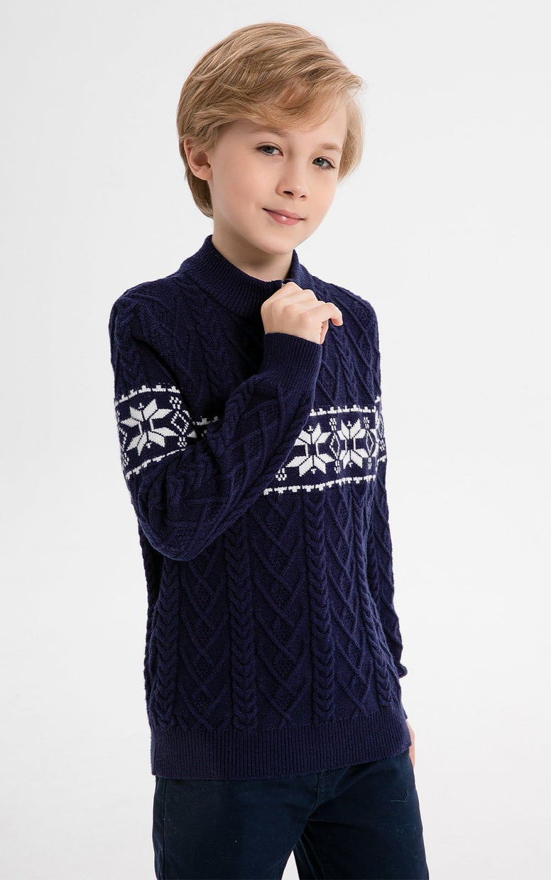 SMILING PINKER Boys Christmas Sweater Cable Knit Half Zip Mock Neck Snowflake Pullover