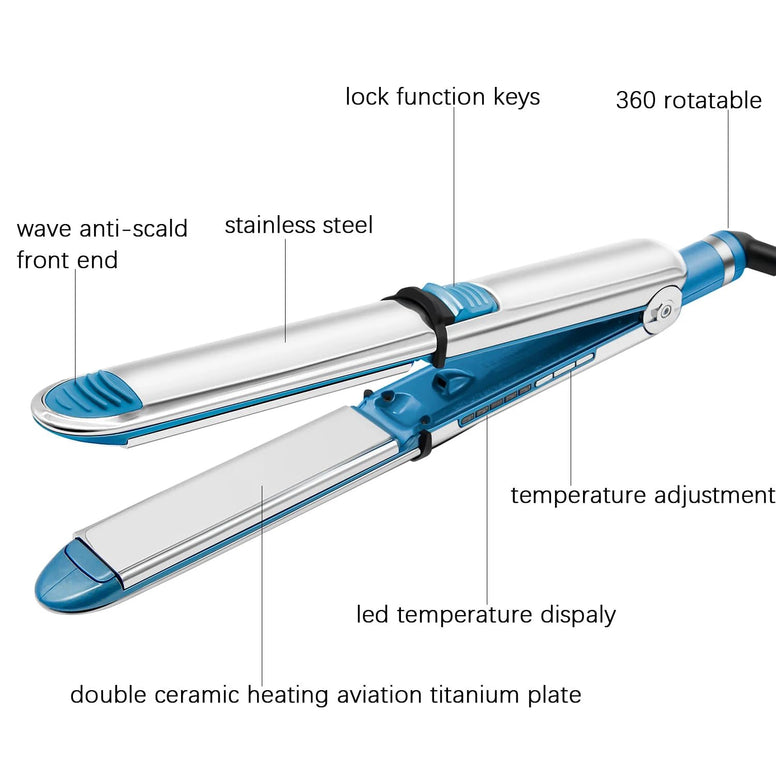 GStorm Hair Straightener and Curler 2 in 1 with Fast Heating,Pro Nano Titanium Hair Straightener Silver Stainless Steel Flat Iron