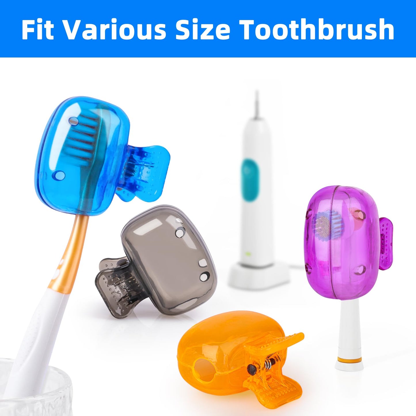 4 Pack Travel Toothbrush Head Covers Toothbrush Protector Cap Brush Pod Case Protective Portable Plastic Clip for Household Travel, Business, School, Bathroom, Camping.