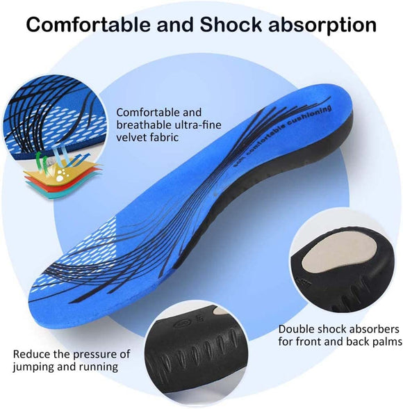 Orthotic Insoles Arch Support, Soft Plantar Fasciitis Insoles, Full-Length Shock Absorption Cushioning Function Inserts for Flat Feet, Heel Spurs Foot Pain, overpronation for Men Women（M 42-44）