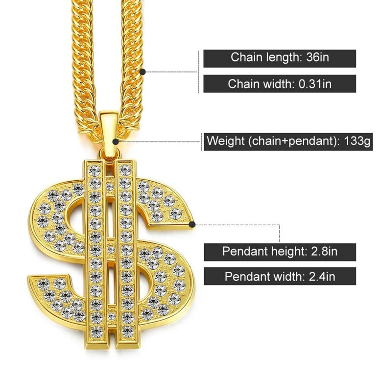 Gold Chain for Men with Dollar Sign Pendant Necklace