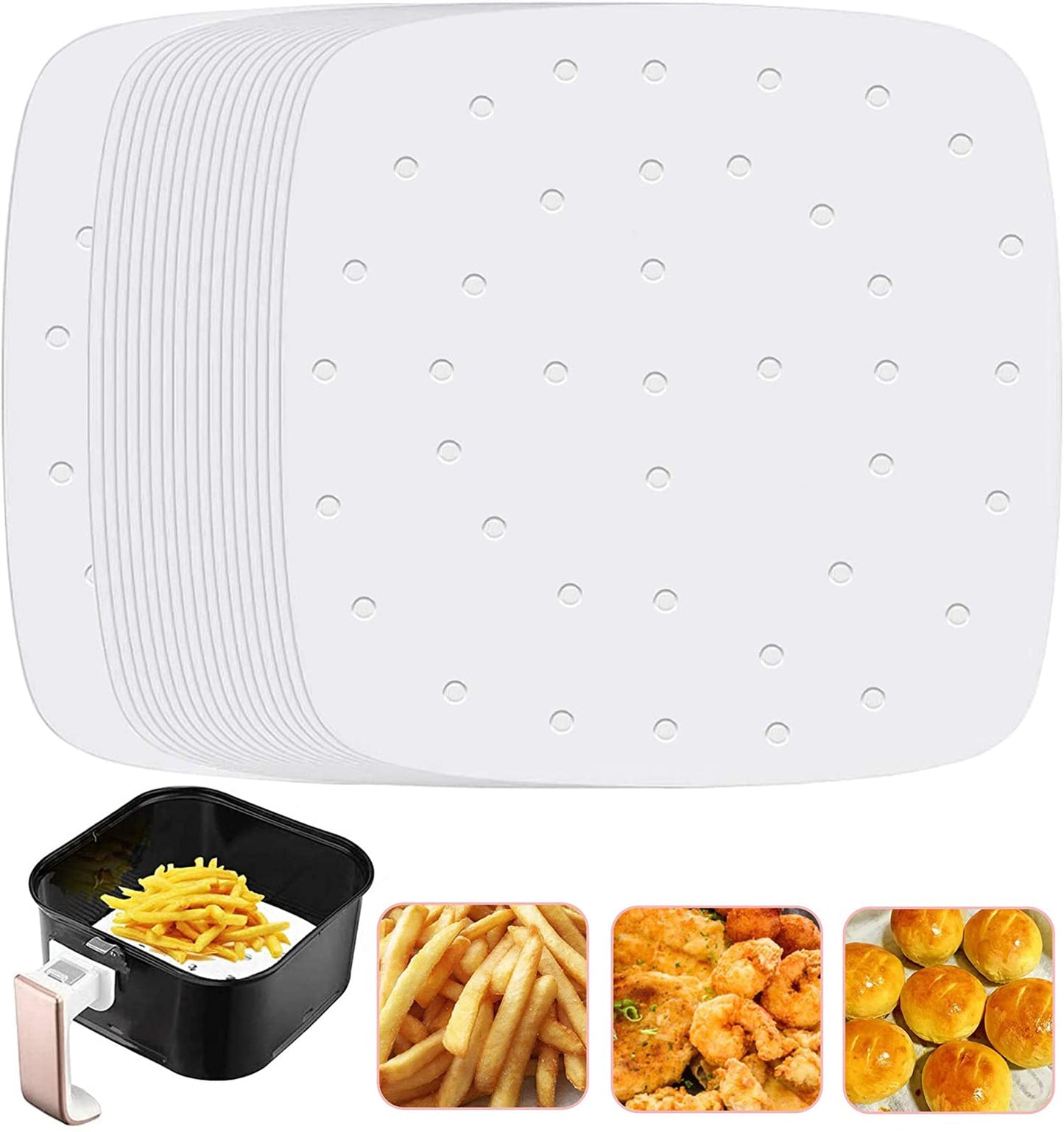 Air Fryer Parchment Paper Liners, 100Pcs 8.5inch Square Perforated Parchment Paper Sheets for Air Fryer, Premium Nonstick Bamboo Steamer Liner for Air Fryers, Steaming Basket, Oven, Baking, Cooking