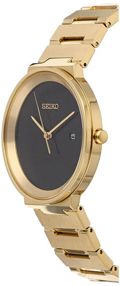 SEIKO Mens Essential CONTEMP Gold Toned Black DIAL, BLACK, Casual