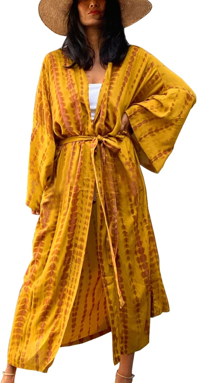 YouKD Summer Long Kaftan Dress Bohemian Roomy Beach Robe Cover Up Plus Size Dress for Women