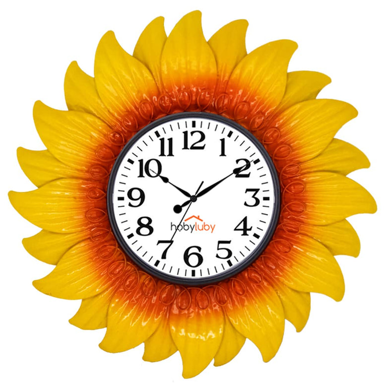 HOBYLUBY 13'' Indoor Outdoor Clock, Waterproof Sunflower Wall Clock Silent Non-Ticking for Patio, Home Decorations