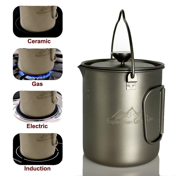 EXPLORATION GADGET Titanium Camping Coffee Maker use as French Press, Coffee Pot, Titanium Cup, Tea Pot, Camping Cookware
