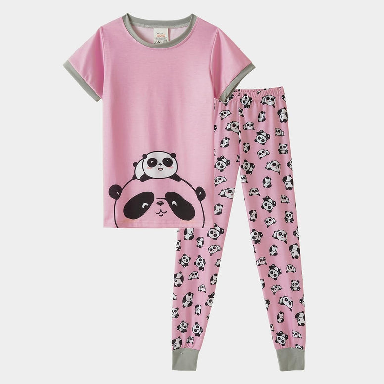 MyFav Babies, Toddlers and Girls' 4-Piece Snug Fit Cotton Pajama Set, Print Short Sleeve Loungewear