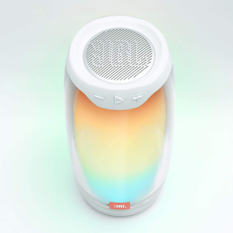 JBL Pulse 4 Portable Bluetooth Speaker, High-Resolution 360-Degree LED Lightshow, Powerful JBL Signature Sound, 12H Battery, IPX7 Waterproof, JBL Connect APP, Easy Sync - White, JBLPULSE4WHT