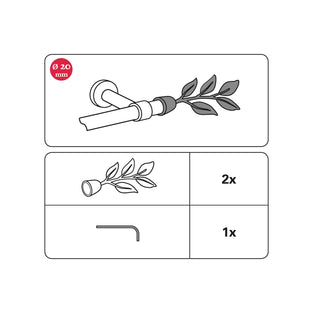 Gardinia End Piece Leaf for Diameter 20 mm, Single Program Romana, Silver Satin