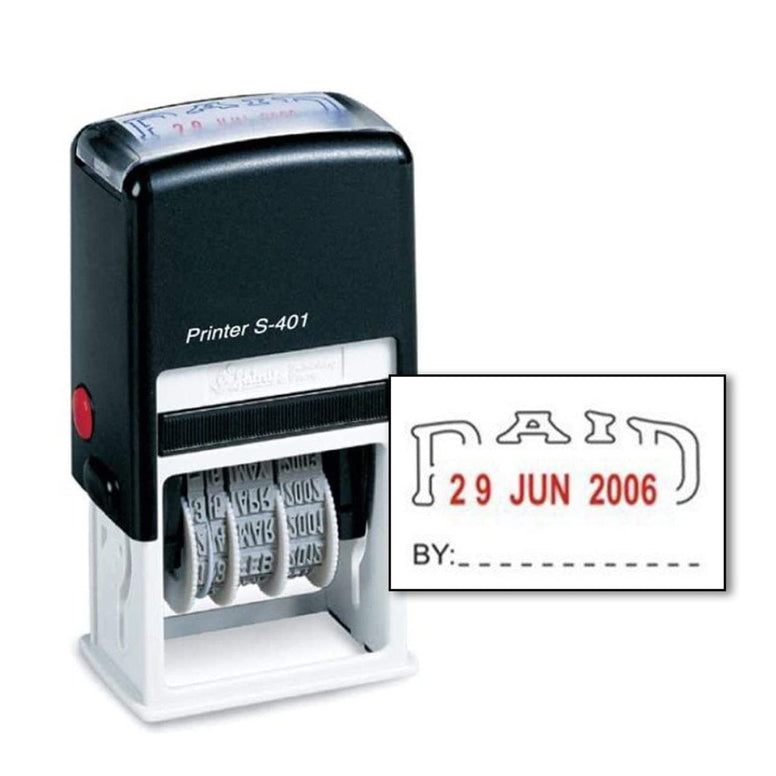 MARKQ Paid Stamp with Date, Self Inking Stamp for Office Business Supplies, Red Ink Date and Blue Text