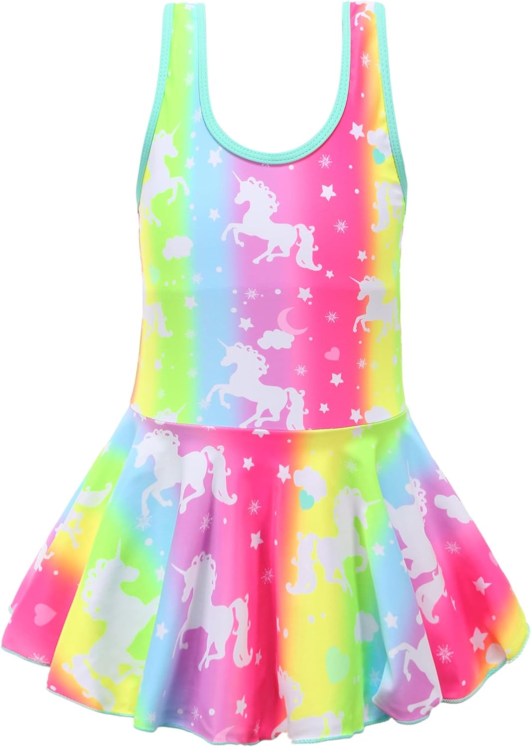 KuKiee Girls One Piece Rainbow Unicorn Swimsuit Stars Print Swimwear Bathing Suit