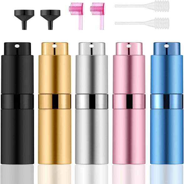 YHOME 5PCS Travel Perfume Atomizer Refillable, YHOME Portable 8ml Mini Cologne Travel Bottle Refillable with 3 Types of Refill Tools, Pocket Perfume Dispenser Empty Spray Bottle
