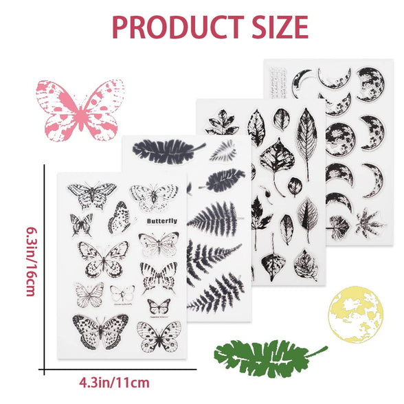 Modixun 4 Themes 53Pcs Retro Rubber Transparent Silicone Clear Stamps Seal for DIY Scrapbooking Card Making Decoration, Style B