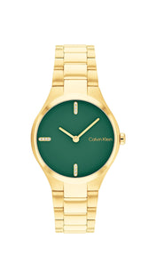 Calvin Klein, Admire Women's Dark Green Dial, Ionic Plated Thin Gold Steel Watch - 25200333