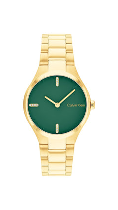 Calvin Klein, Admire Women's Dark Green Dial, Ionic Plated Thin Gold Steel Watch - 25200333