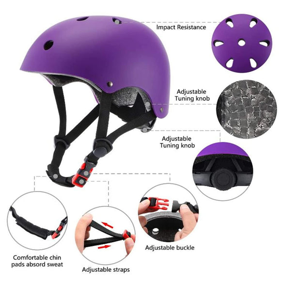 AM ANNA Kids Bike Helmet Set Skateboard Knee Pads - Kids Helmet Elbow Pads Wrist Guards Adjustable Protective Gear Set for Sport Cycling Bike Roller Skating Scooter Rollerblade (purple)