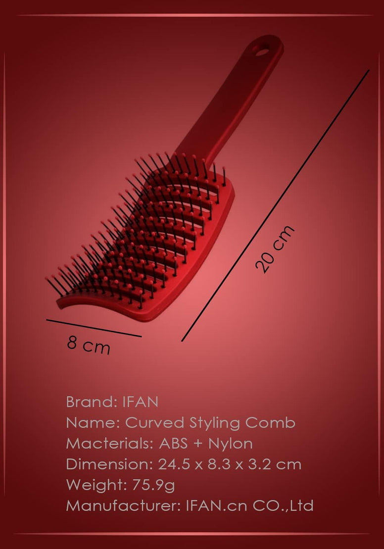 IFAN Styling Comb Multi-purpose Arched Hair Comb Nylon Antistatic Detangler Comb for Women Crooked Comb with Radian 110 Round Head Teeth Radian Fitting Head with Frosted Handle (Red)
