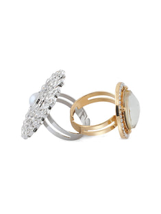Zaveri Pearls Silver & Gold Tone Set Of 2 Contemporary AUStrian Diamonds Finger Rings-Zpfk10572