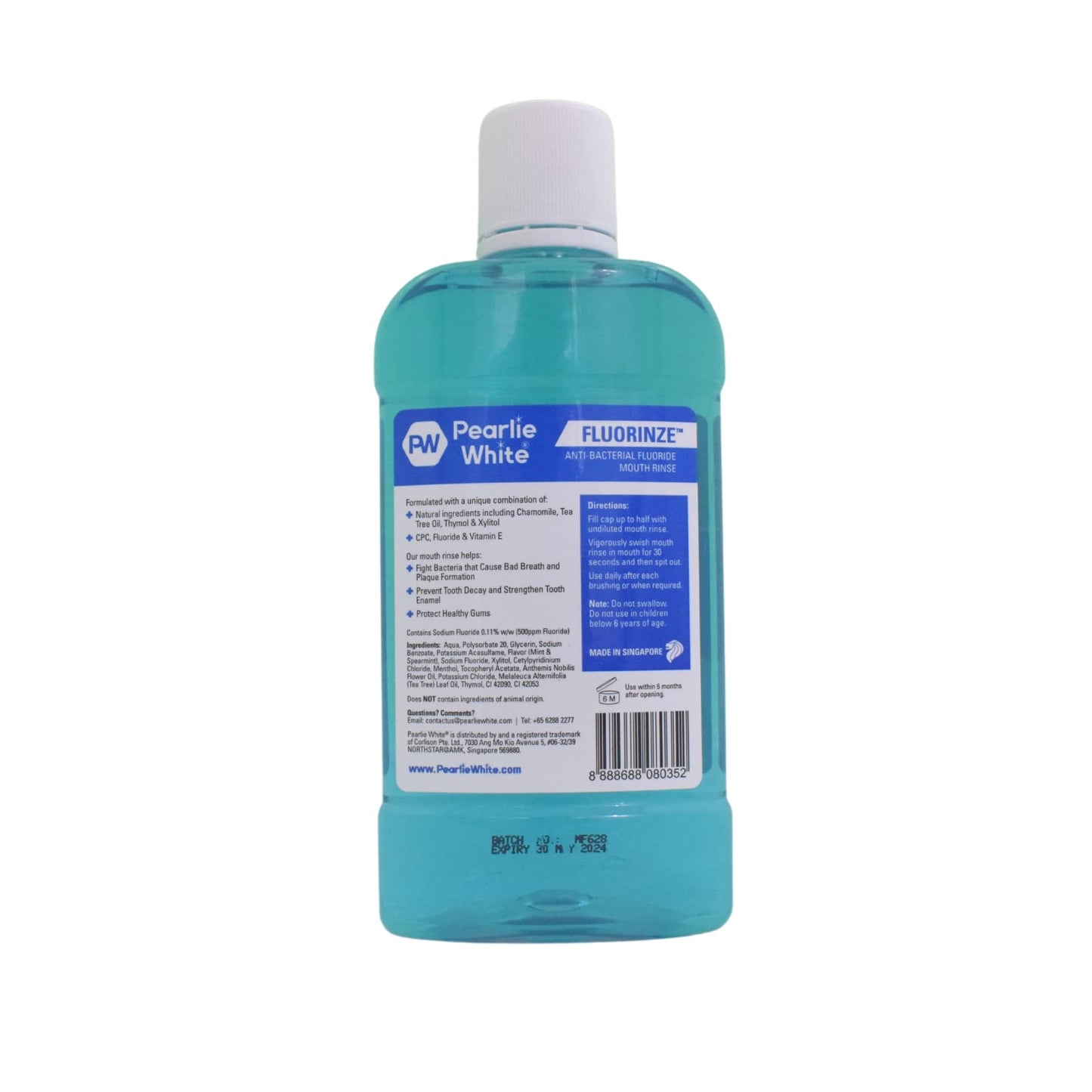 Pearlie White Fluorinze Mouthwash, Mint, 500 ml